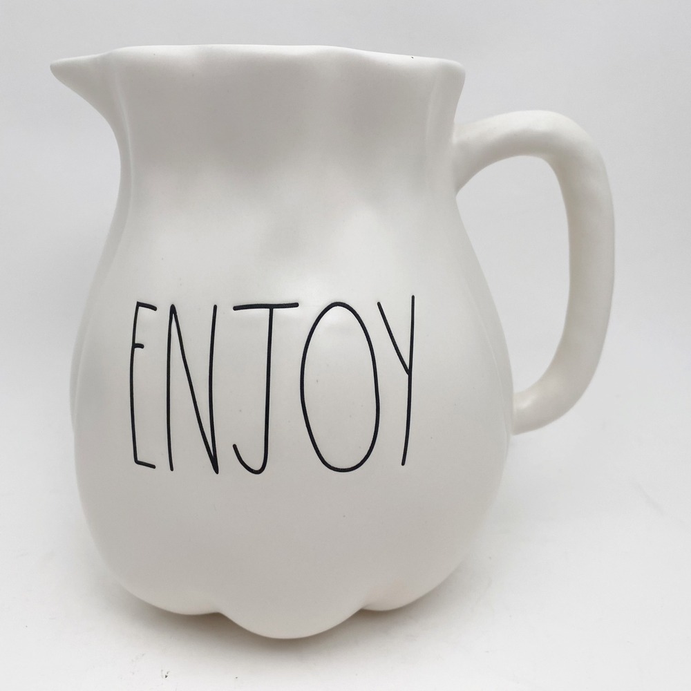 Rae Dunn Enjoy Scalloped Pumpkin Ceramic Pitcher Farmhouse Decor Thanksgiving
